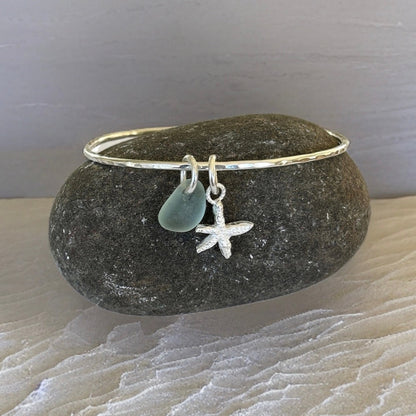 Sea Glass And Starfish Charm Bangle - Silver Lines Jewellery