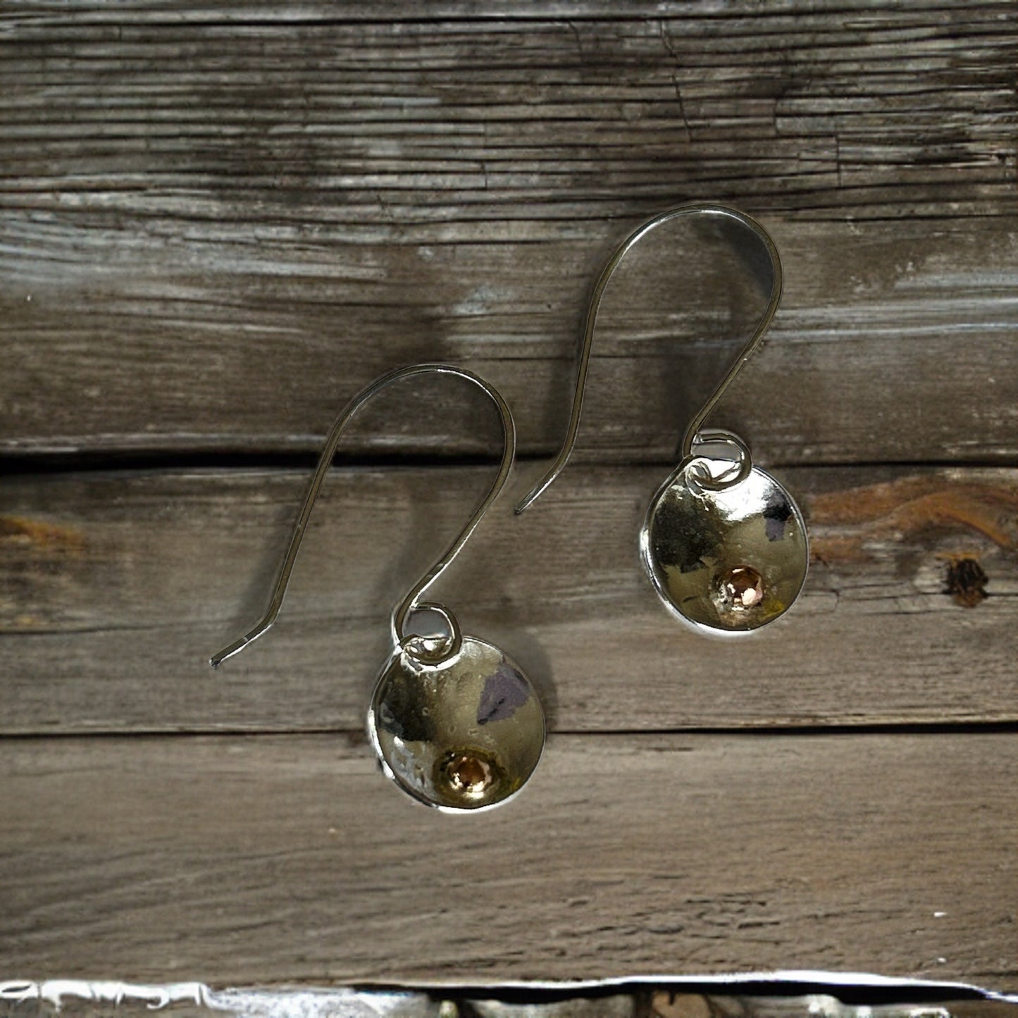 Silver Disc Earrings With Gold - Silver Lines Jewellery