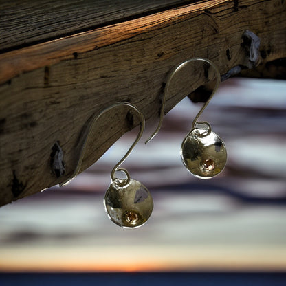 Silver Disc Earrings With Gold - Silver Lines Jewellery