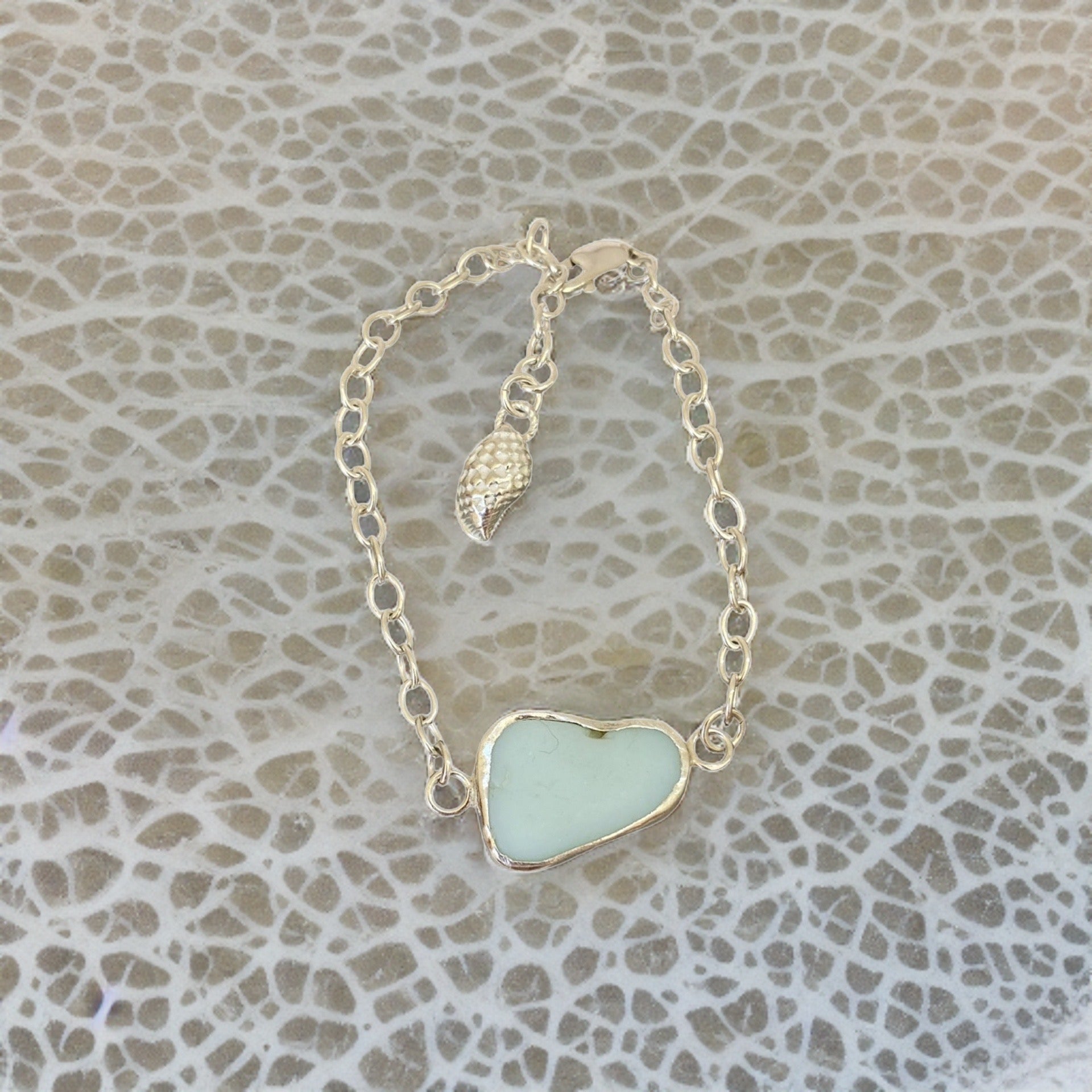 Sea Glass Bracelet Seashell Charm - Silver Lines Jewellery