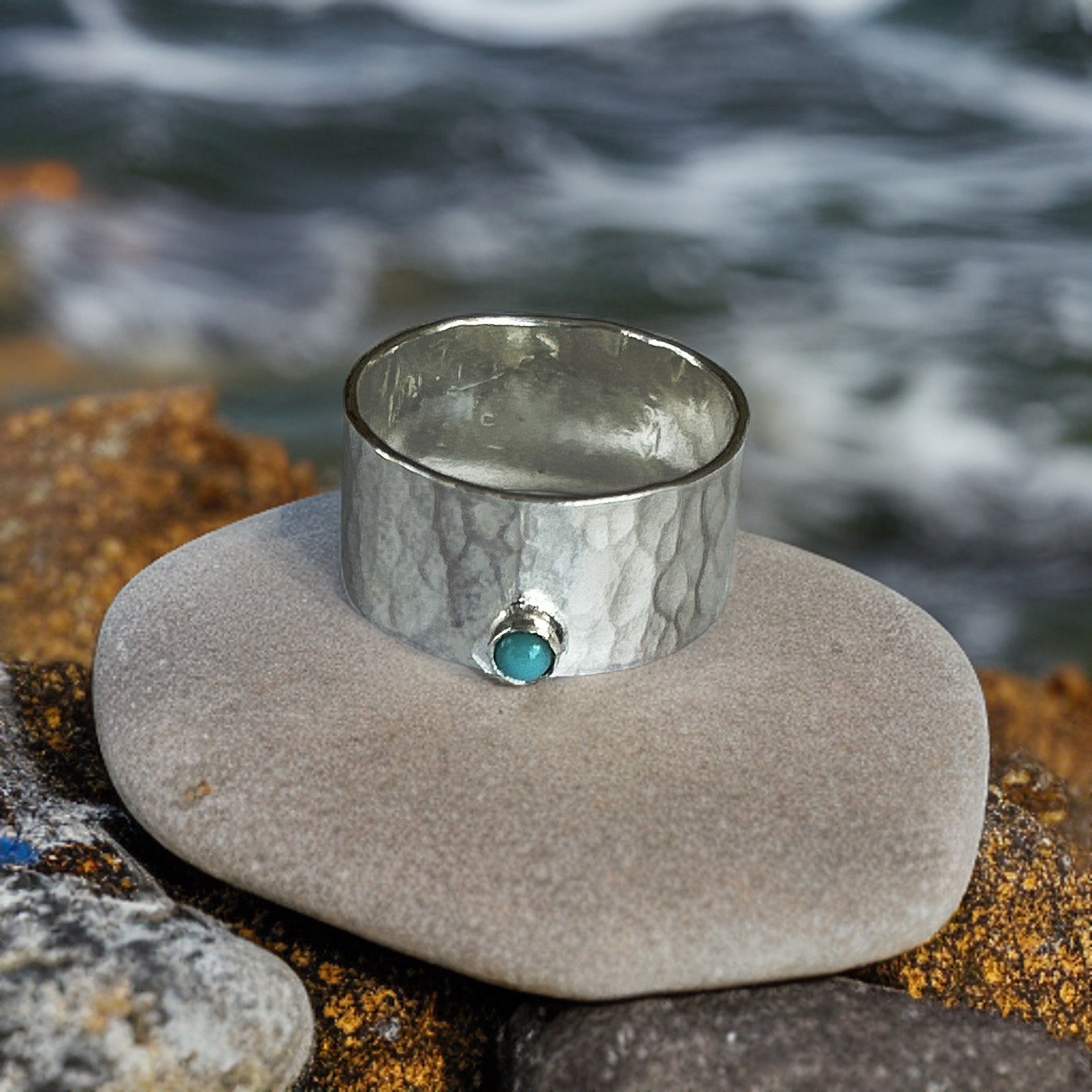 Sterling Silver Ring With Turquoise - Silver Lines Jewellery