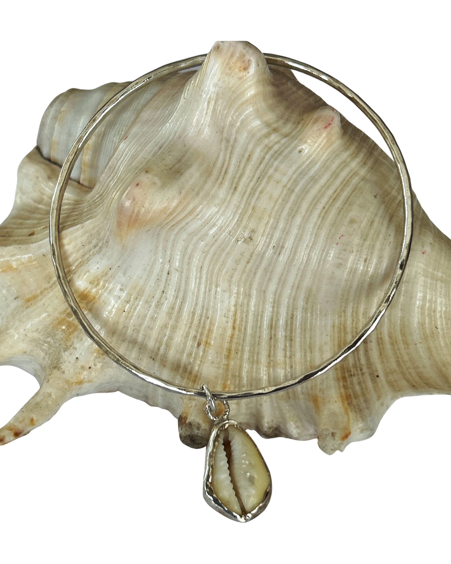Silver Bangle With Cowrie Shell Charm - Silver Lines Jewellery