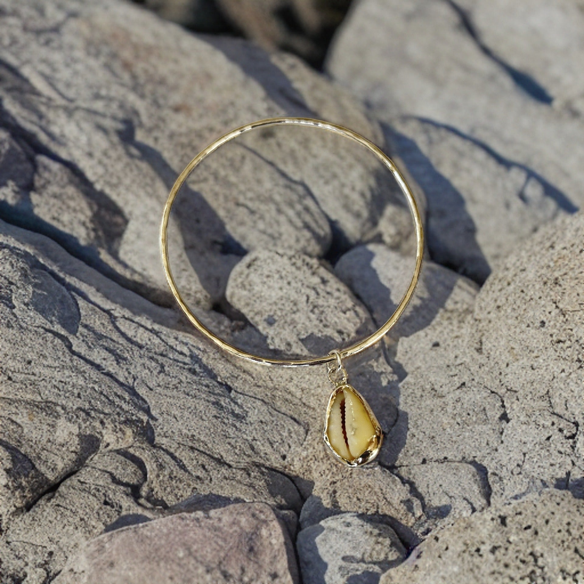 Silver Bangle With Cowrie Shell Charm - Silver Lines Jewellery