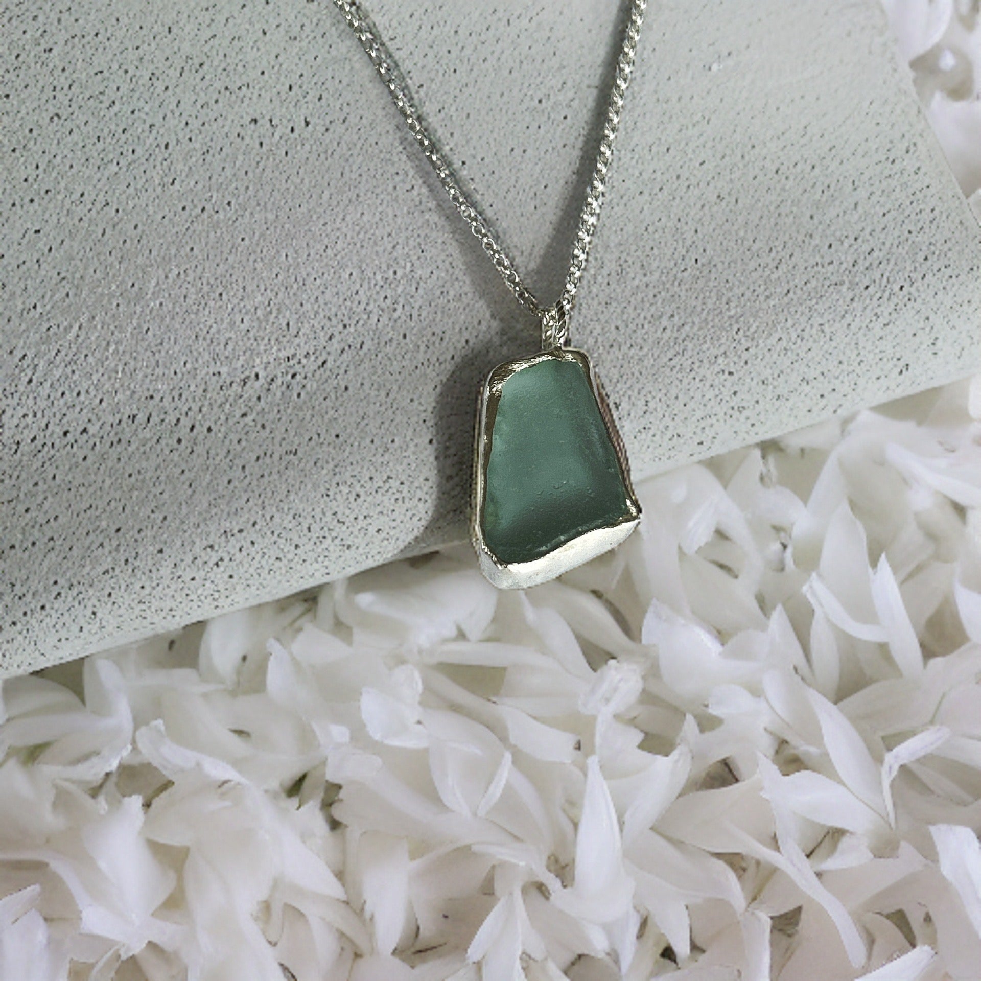 Ocean Sea Glass Necklace Sea Foam - Silver Lines Jewellery