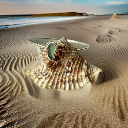 Ocean Sea Glass Bangle - Silver Lines Jewellery