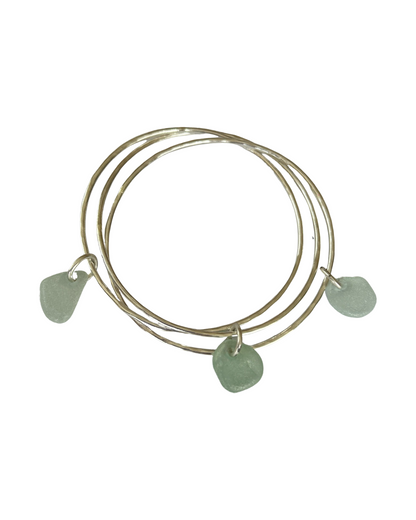 Silver Trio Interlinked Bangle With Sea Glass Charms - Silver Lines Jewellery