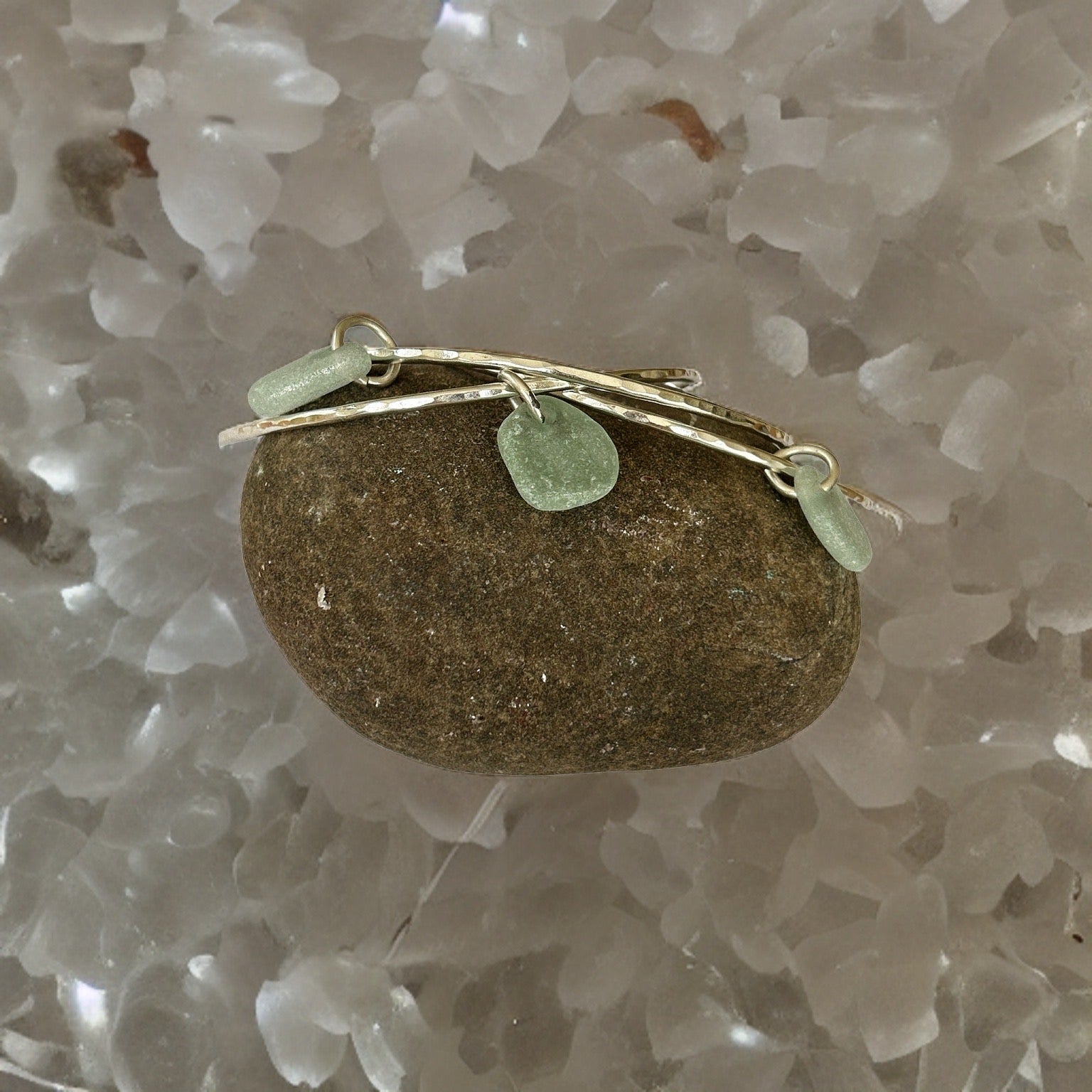 Silver Trio Interlinked Bangle With Sea Glass Charms - Silver Lines Jewellery