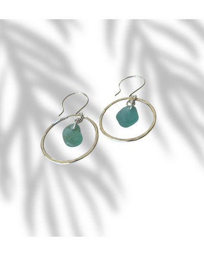 Ocean Sea Glass Hoop Earrings - Silver Lines Jewellery