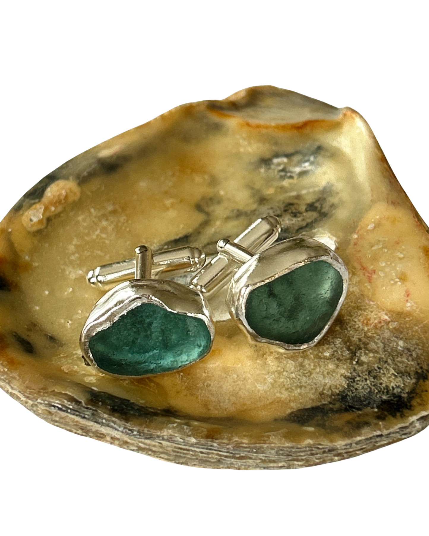 Ocean Sea Glass Cuff Links - Silver Lines Jewellery
