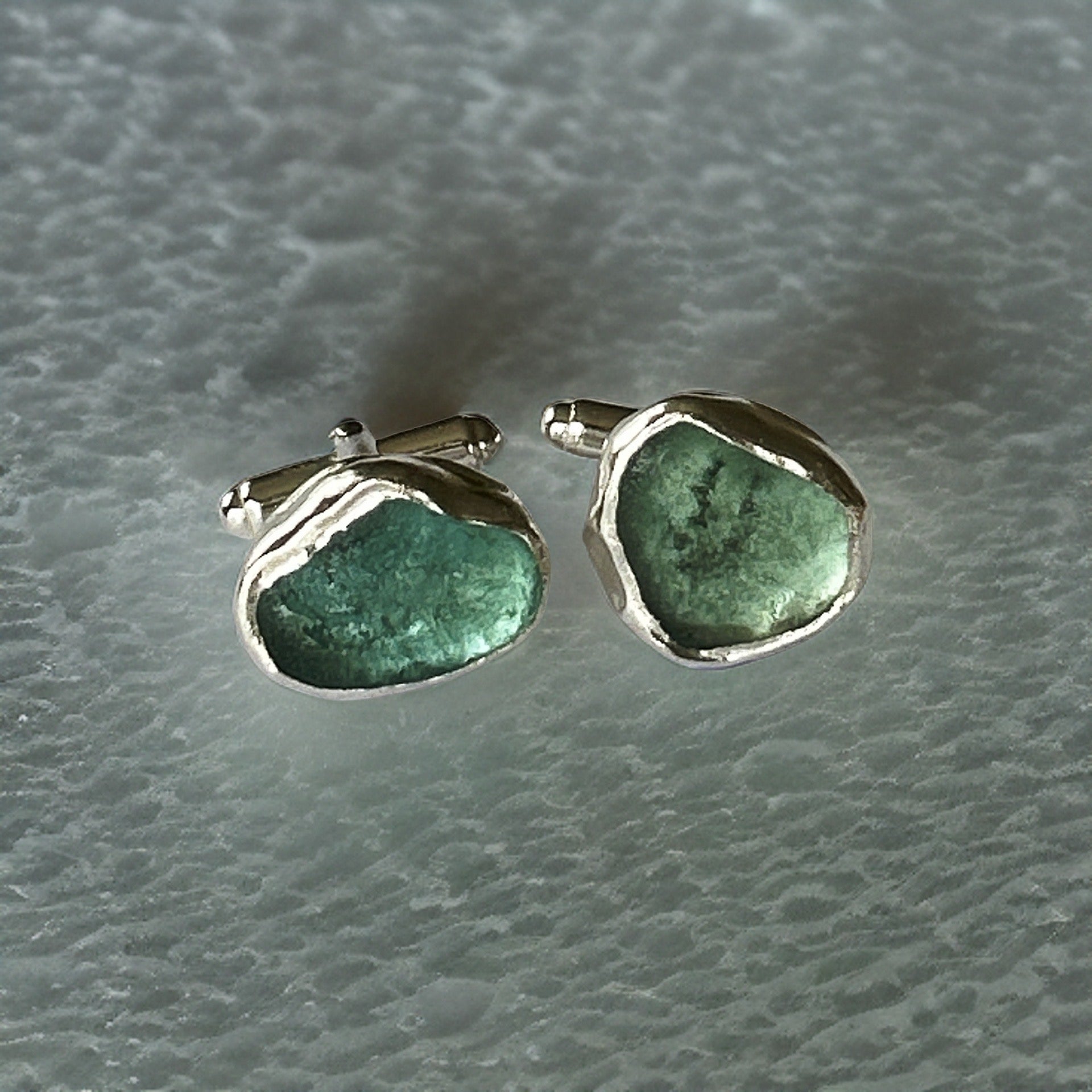 Ocean Sea Glass Cuff Links - Silver Lines Jewellery