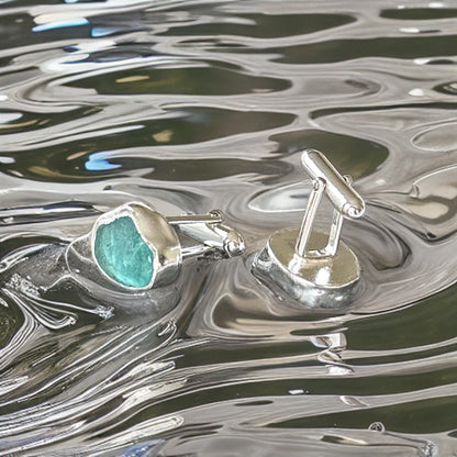 Ocean Sea Glass Cuff Links - Silver Lines Jewellery