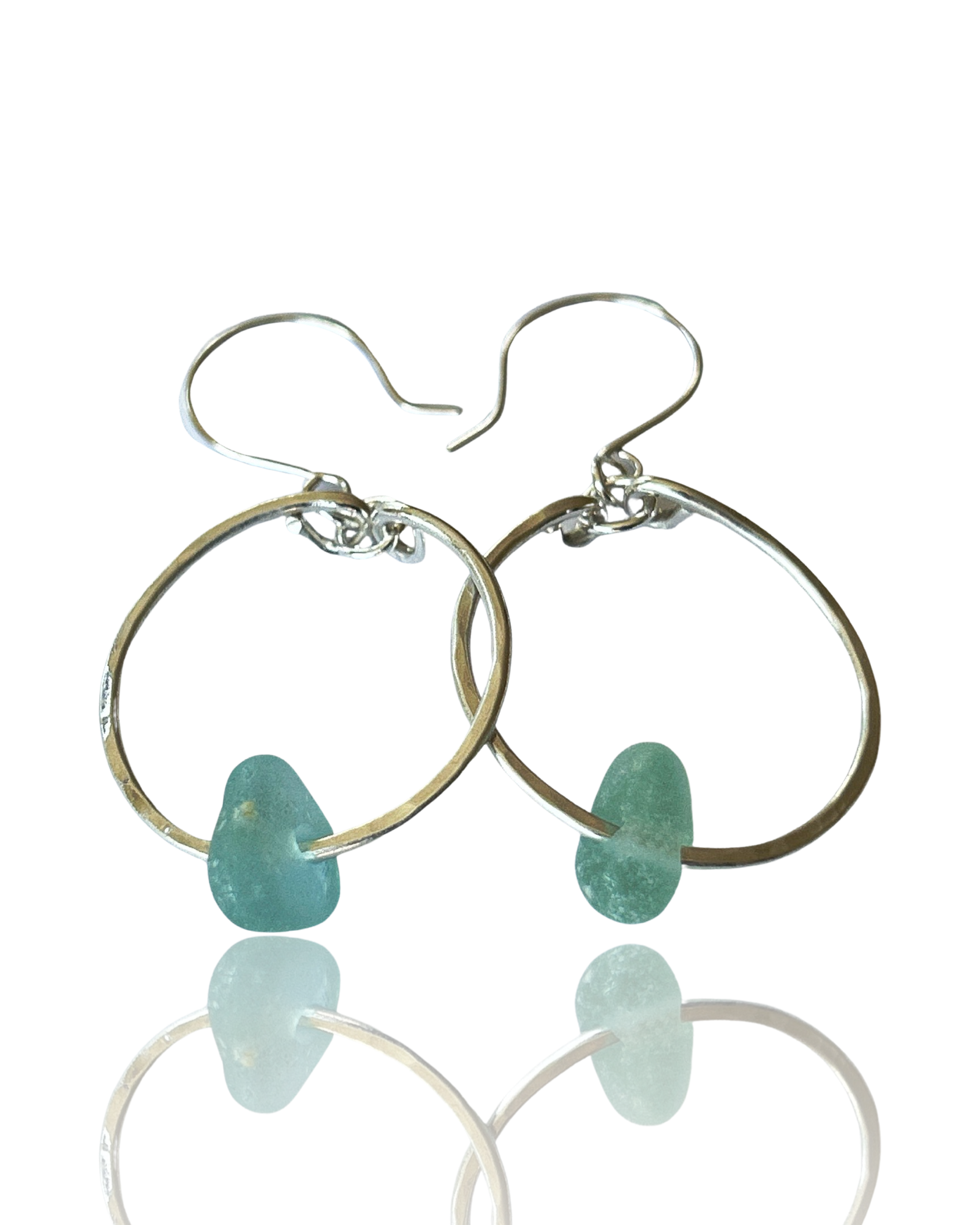 Silver Sea Glass Hoop Earrings - Silver Lines Jewellery