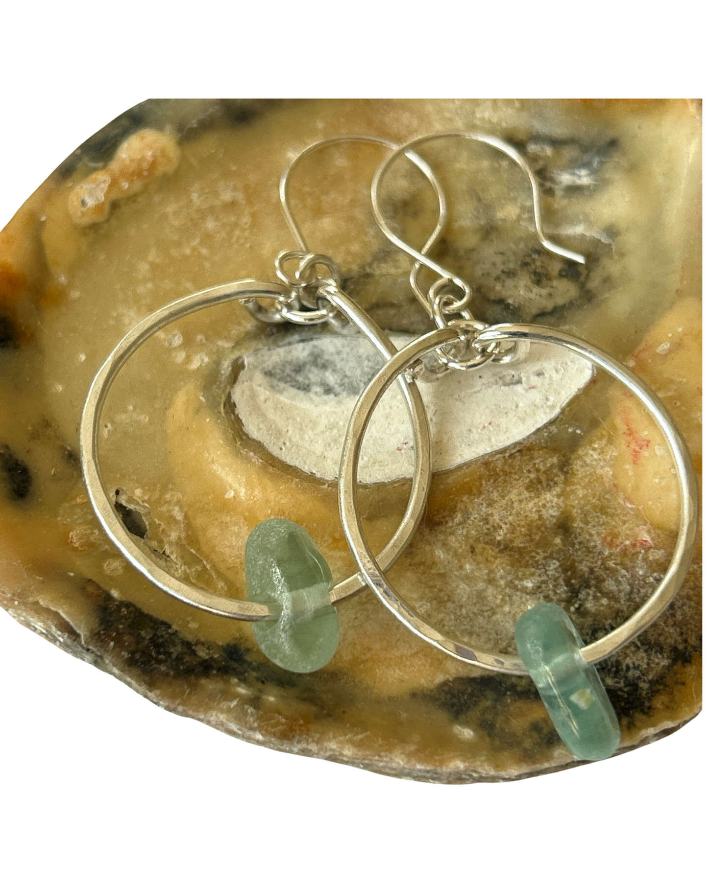 Silver Sea Glass Hoop Earrings - Silver Lines Jewellery