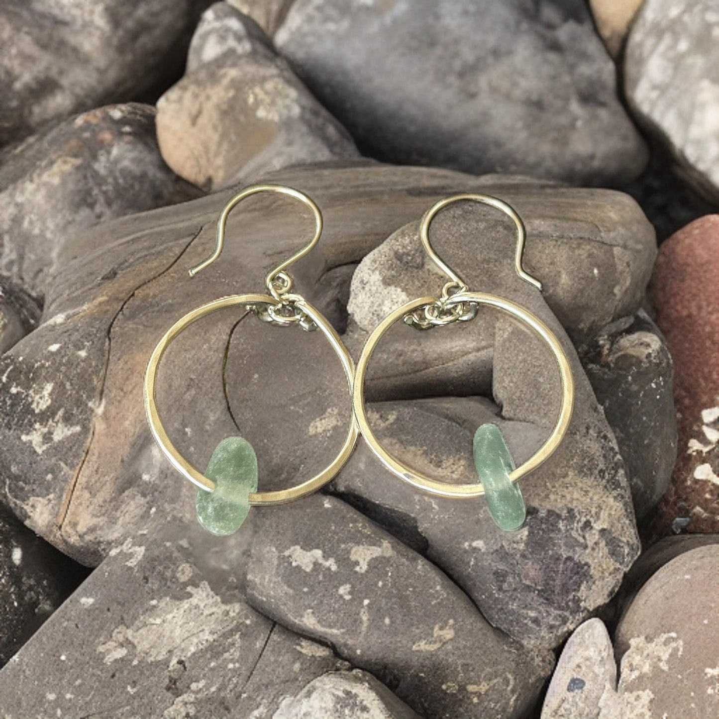Silver Sea Glass Hoop Earrings - Silver Lines Jewellery