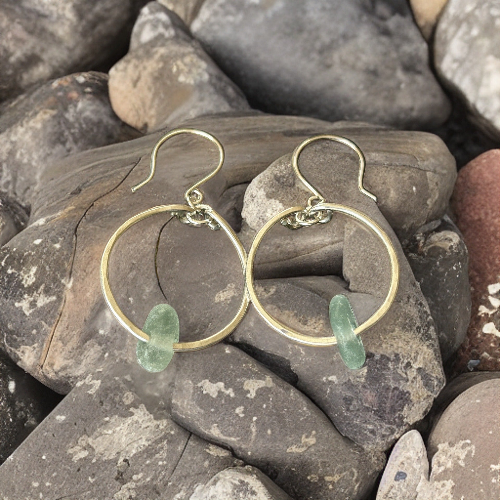 Silver Sea Glass Hoop Earrings - Silver Lines Jewellery