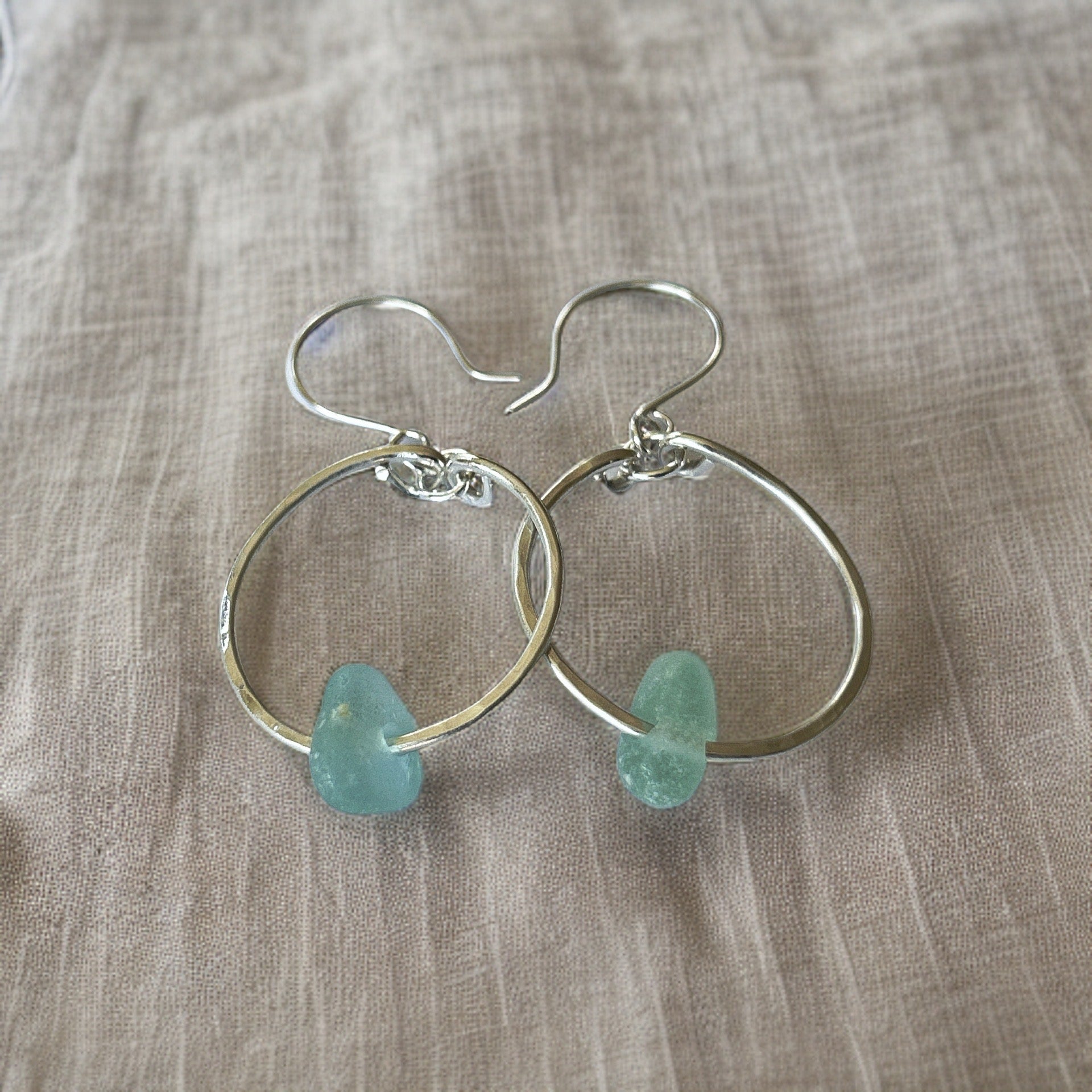 Silver Sea Glass Hoop Earrings - Silver Lines Jewellery