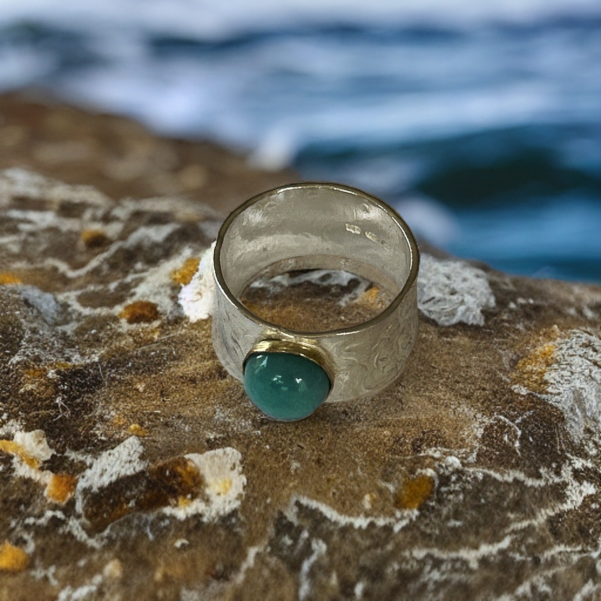 Amazonite Silver Statement Ring - Silver Lines Jewellery