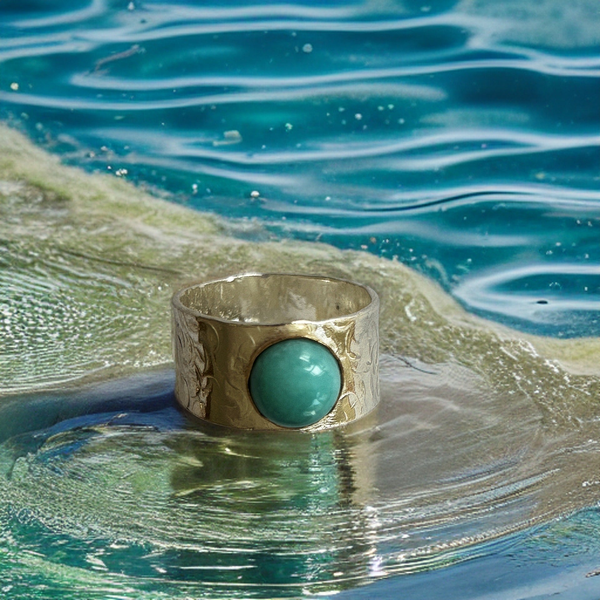 Amazonite Silver Statement Ring - Silver Lines Jewellery