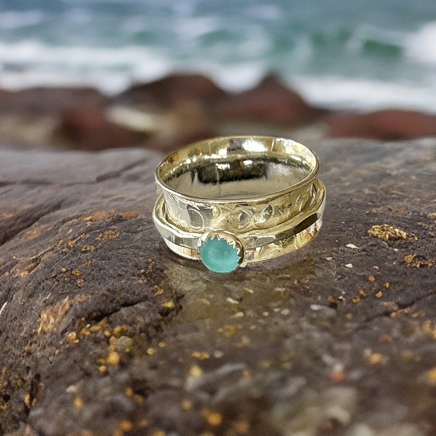 Silver Sea Glass Spinner Ring - Silver Lines Jewellery