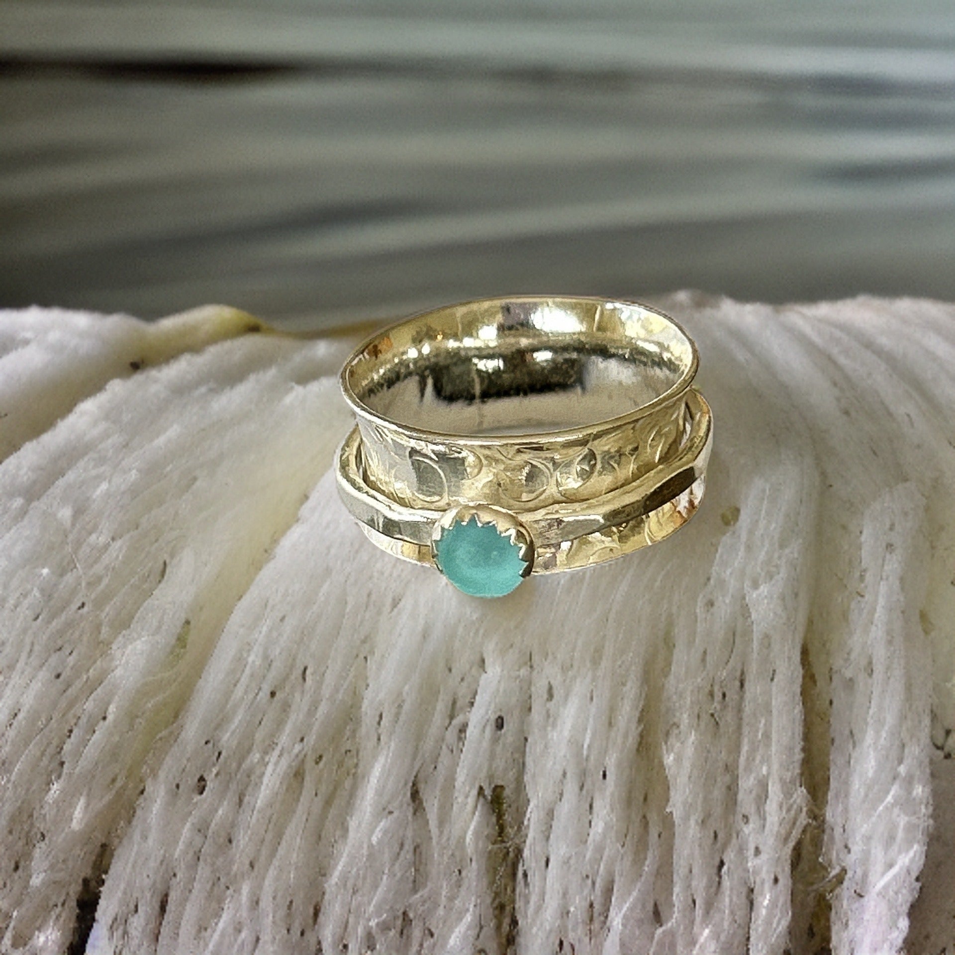Silver Sea Glass Spinner Ring - Silver Lines Jewellery