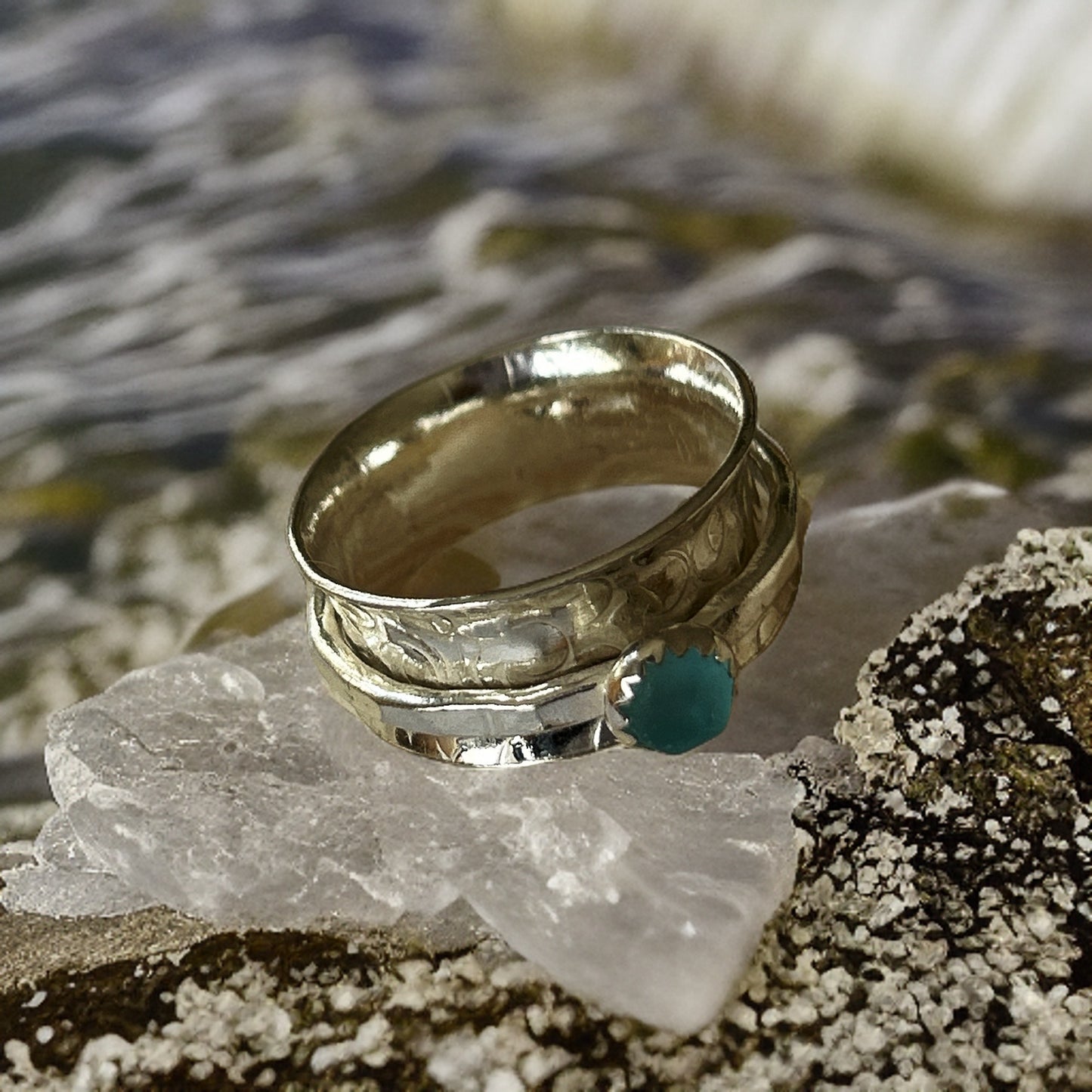 Silver Sea Glass Spinner Ring - Silver Lines Jewellery