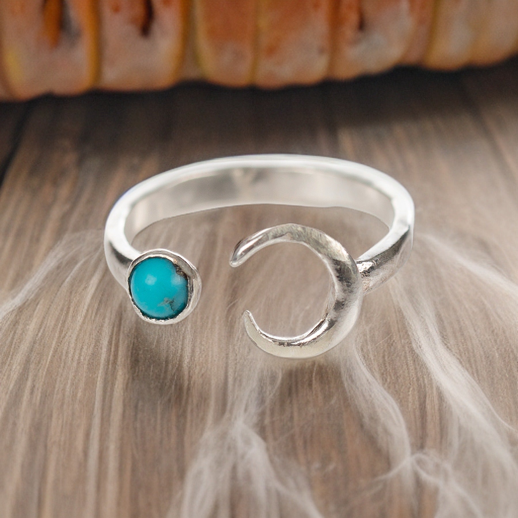 Turquoise Silver Moon Ring - Silver Lines Jewellery