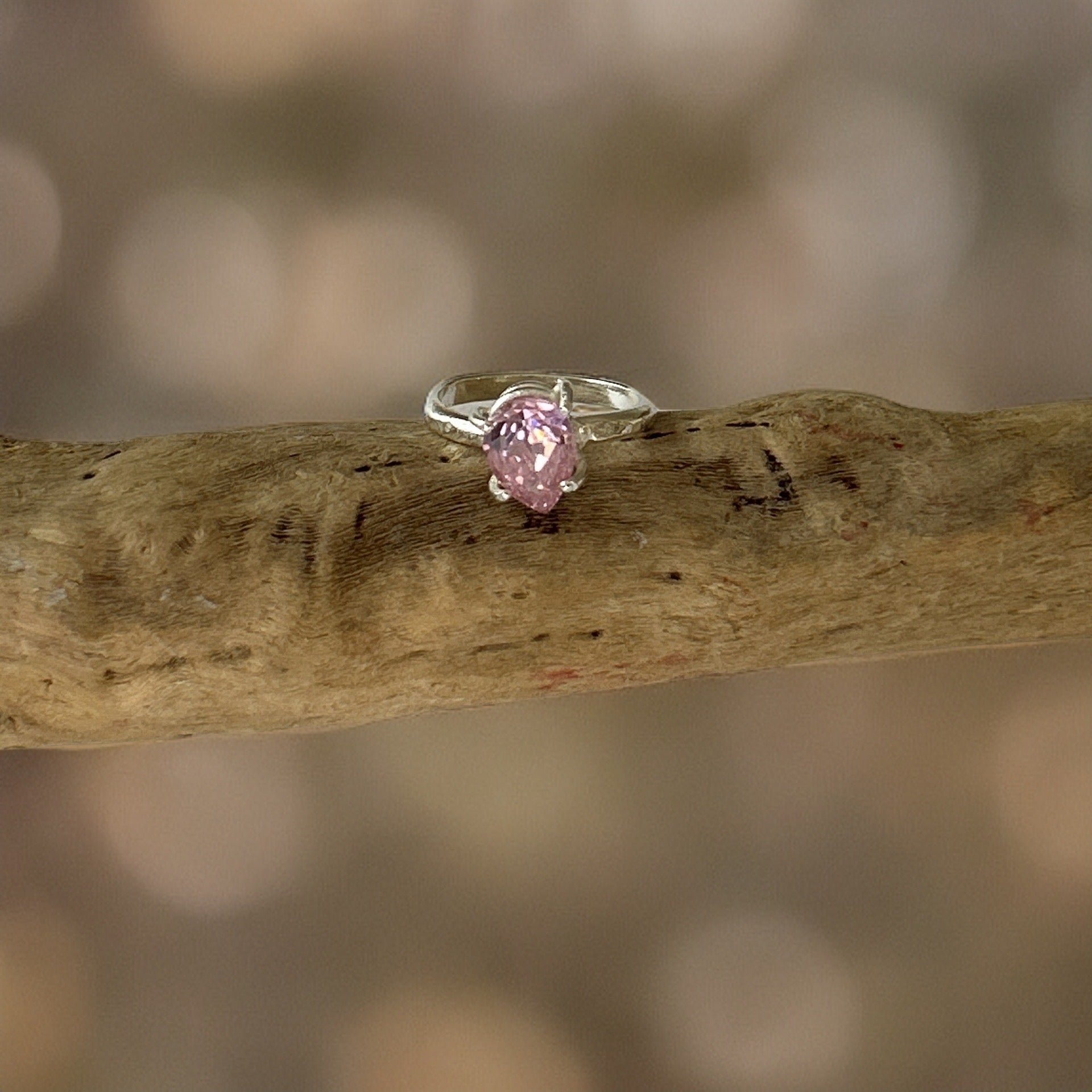Pink Silver Cubic Zirconia Ring - Silver Lines Jewellery