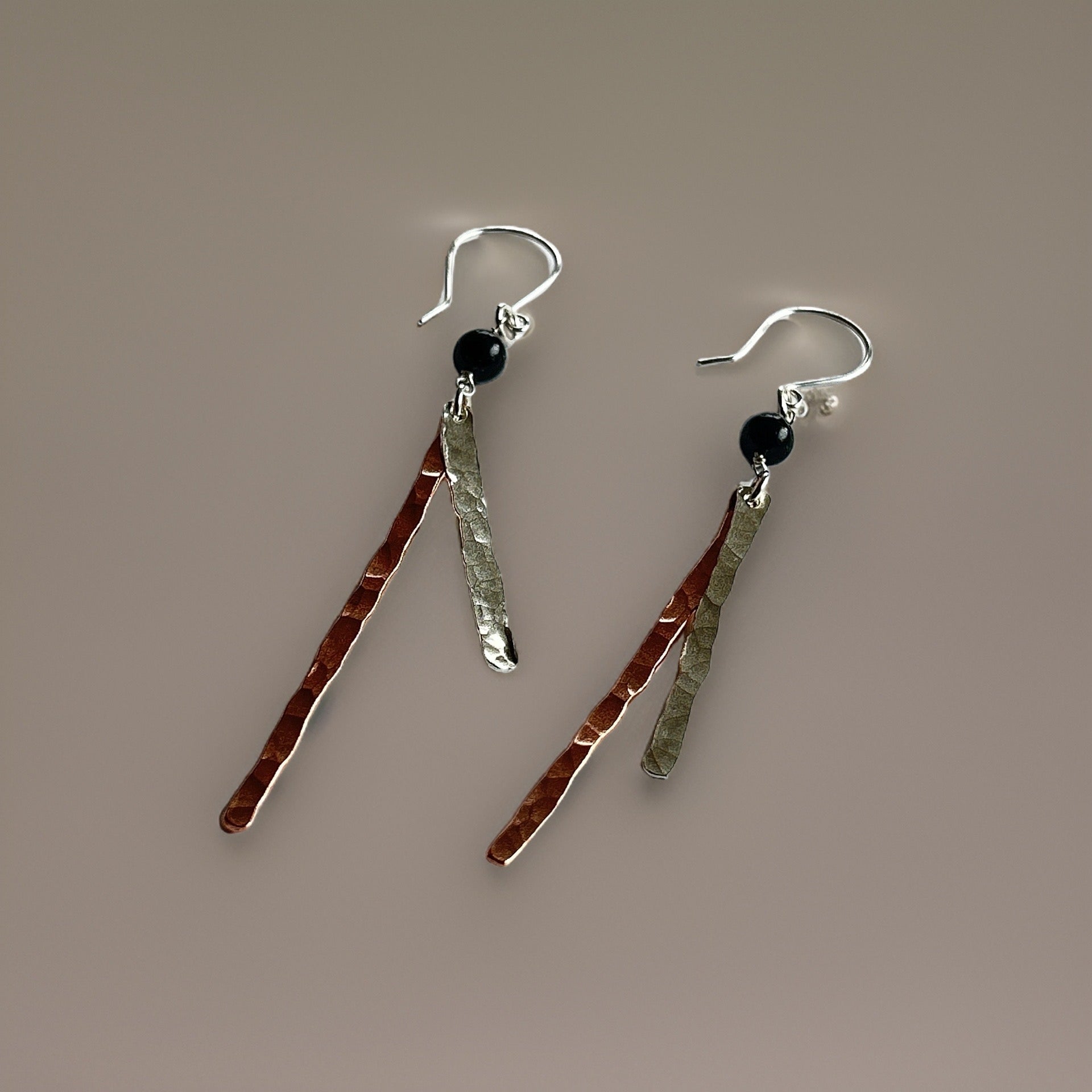 Copper and Silver Hammered Earrings - Silver Lines Jewellery