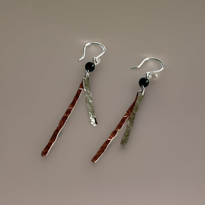 Copper and Silver Hammered Earrings - Silver Lines Jewellery