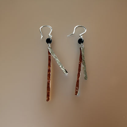 Copper and Silver Hammered Earrings - Silver Lines Jewellery