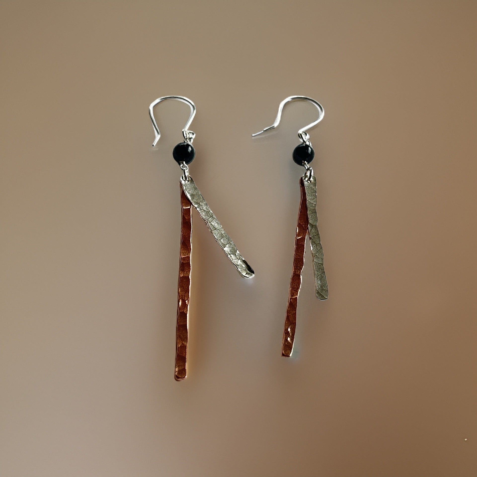 Copper and Silver Hammered Earrings - Silver Lines Jewellery