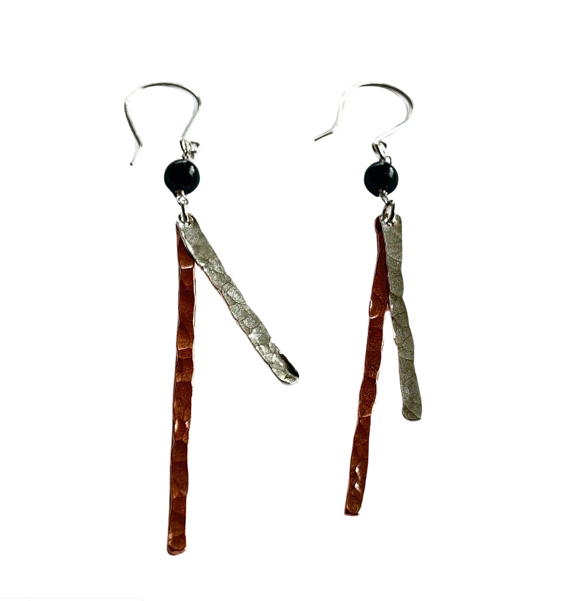 Copper and Silver Hammered Earrings - Silver Lines Jewellery
