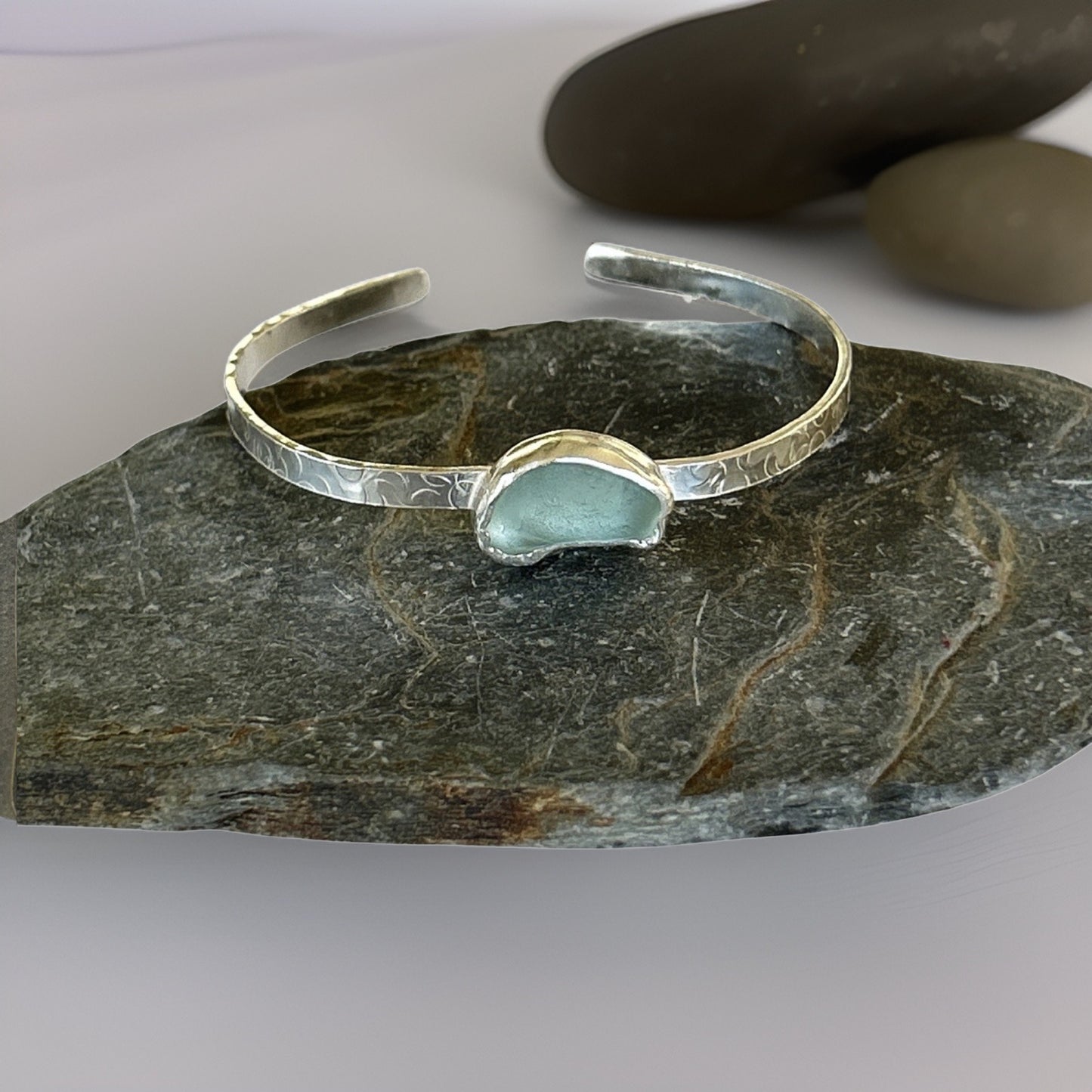 Ocean Sea Glass Cuff - Silver Lines Jewellery