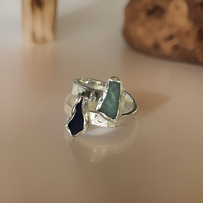 Sea Glass Wrap Ring - Silver Lines Jewellery