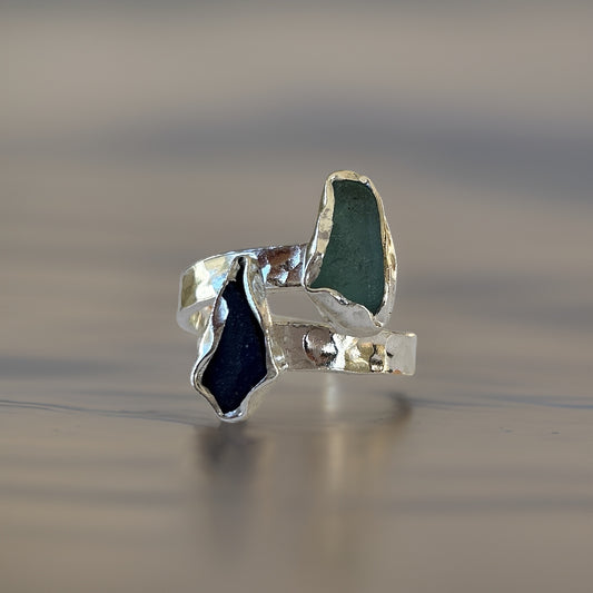 Sea Glass Wrap Ring - Silver Lines Jewellery