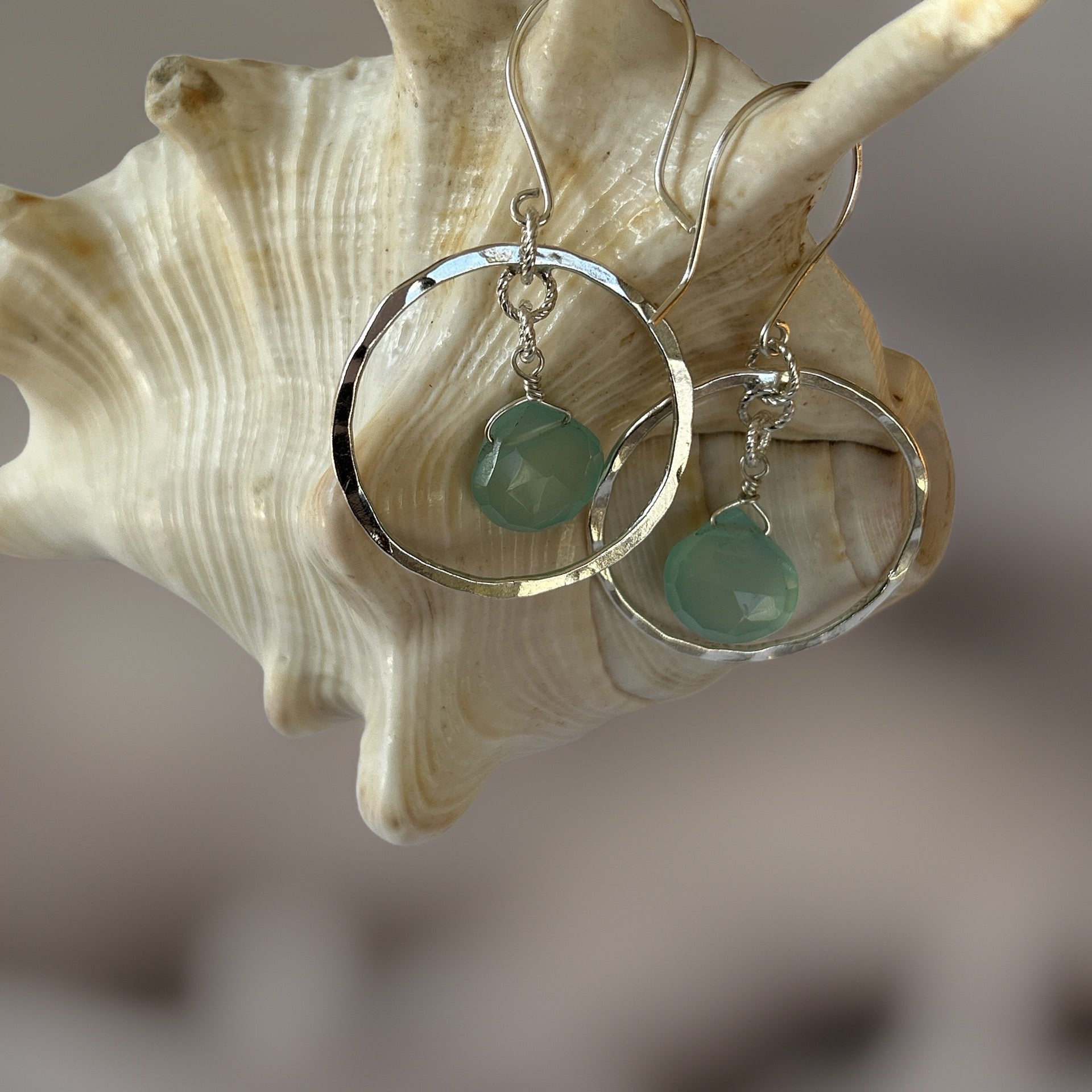 Chalcedony  Silver Hoop Earrings - Silver Lines Jewellery