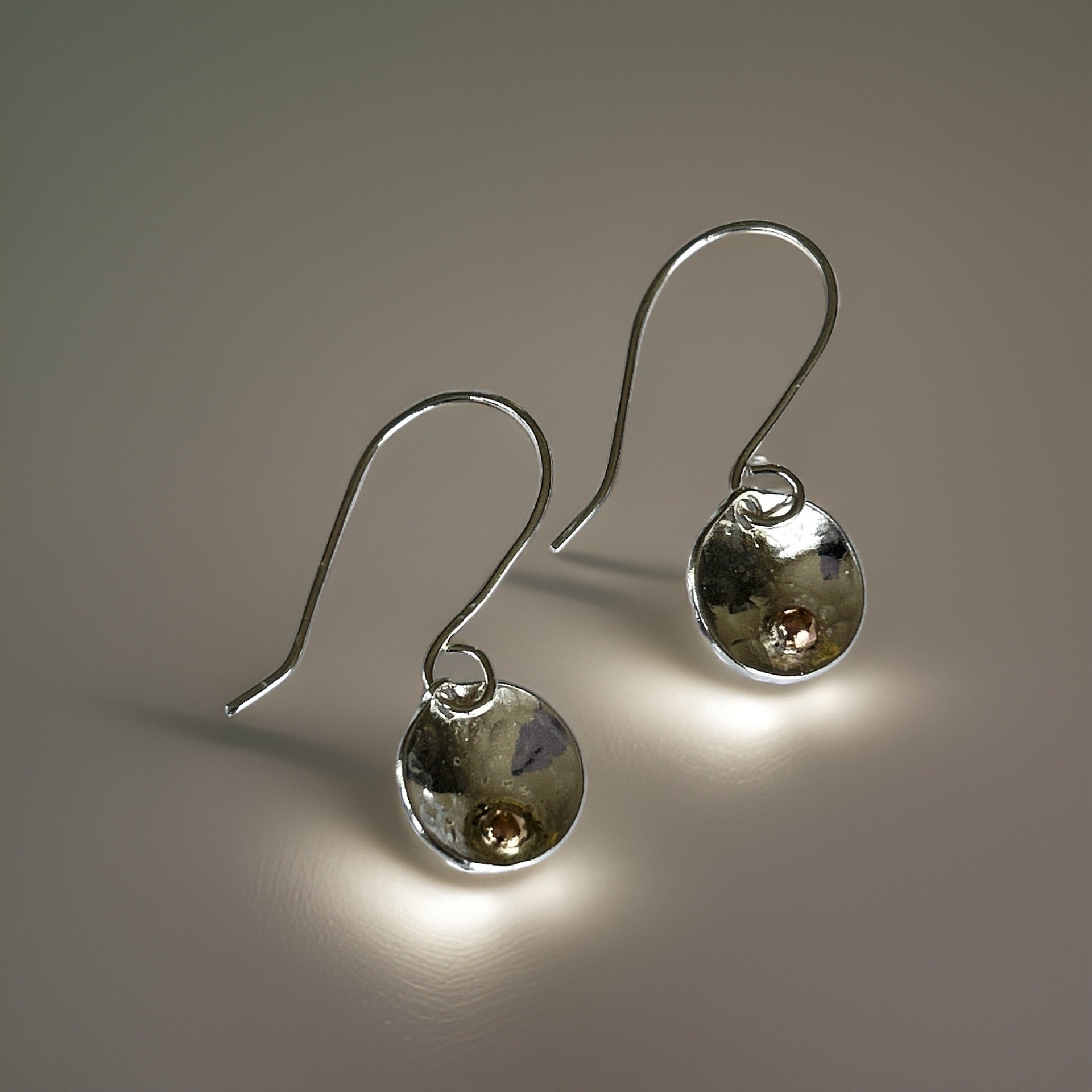 Silver Disc Earrings With Gold - Silver Lines Jewellery