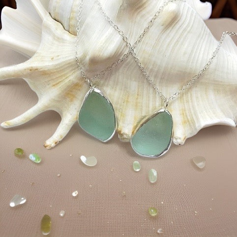 Ocean Sea Glass Necklace Sea Foam - Silver Lines Jewellery