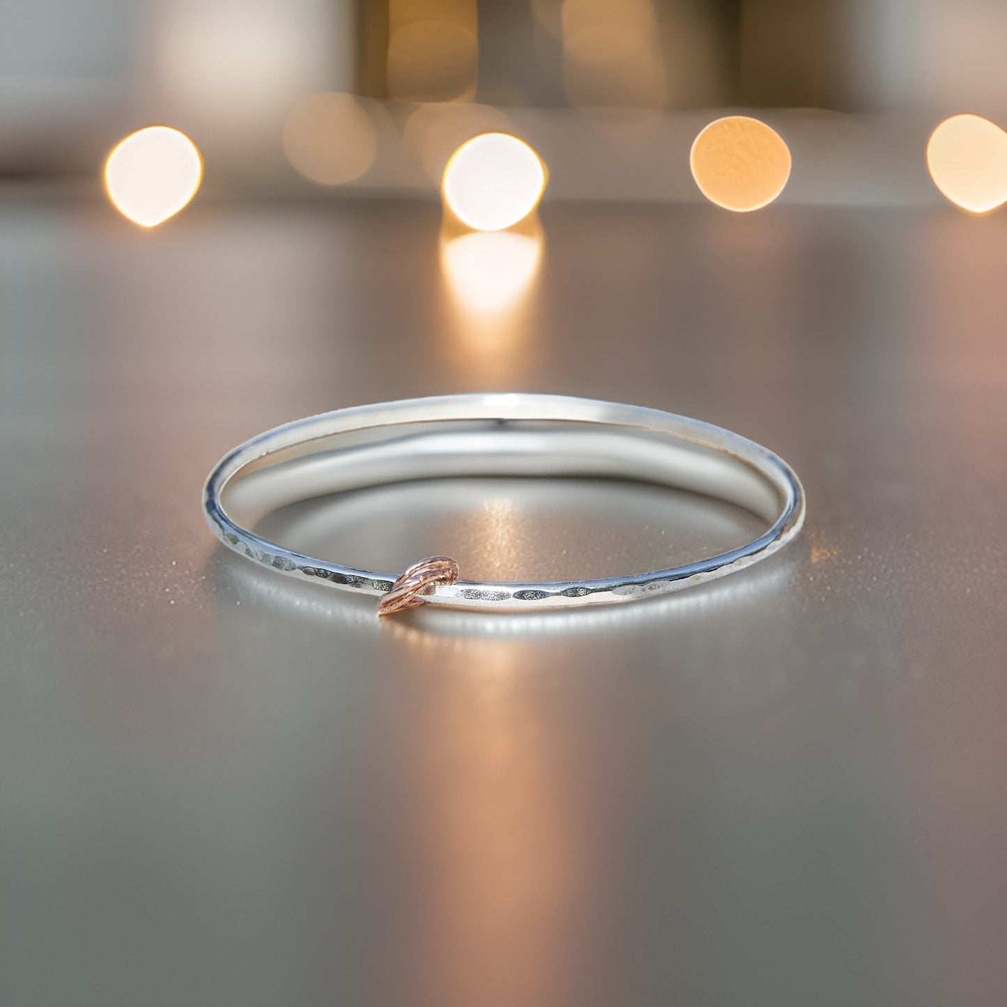 Silver Bangle with Gold Rings - Silver Lines Jewellery