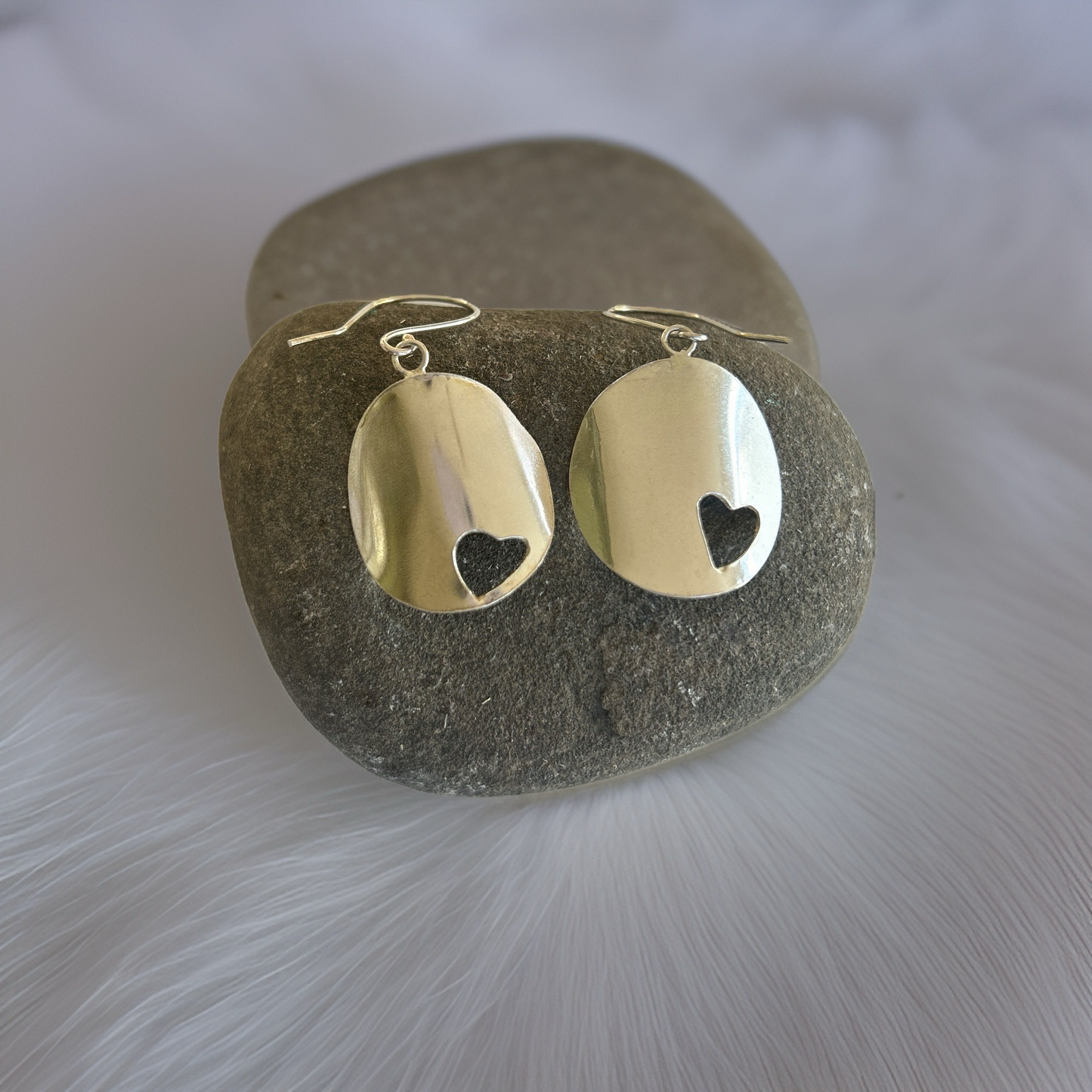 Silver Circular Domed Heart Earrings - Silver Lines Jewellery