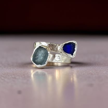 Sea Glass Wrap Ring - Silver Lines Jewellery