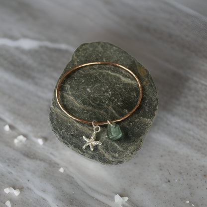 Copper Bangle with Charm and Sea Glass - Silver Lines Jewellery