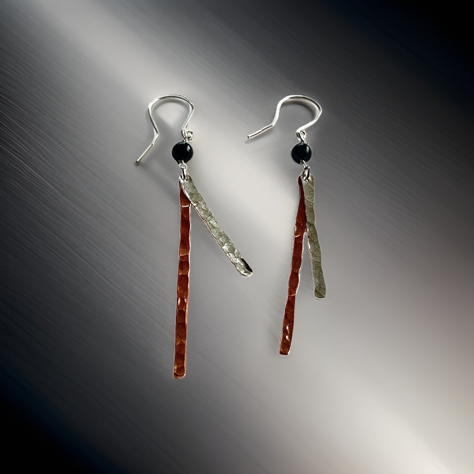 Copper and Silver Hammered Earrings - Silver Lines Jewellery