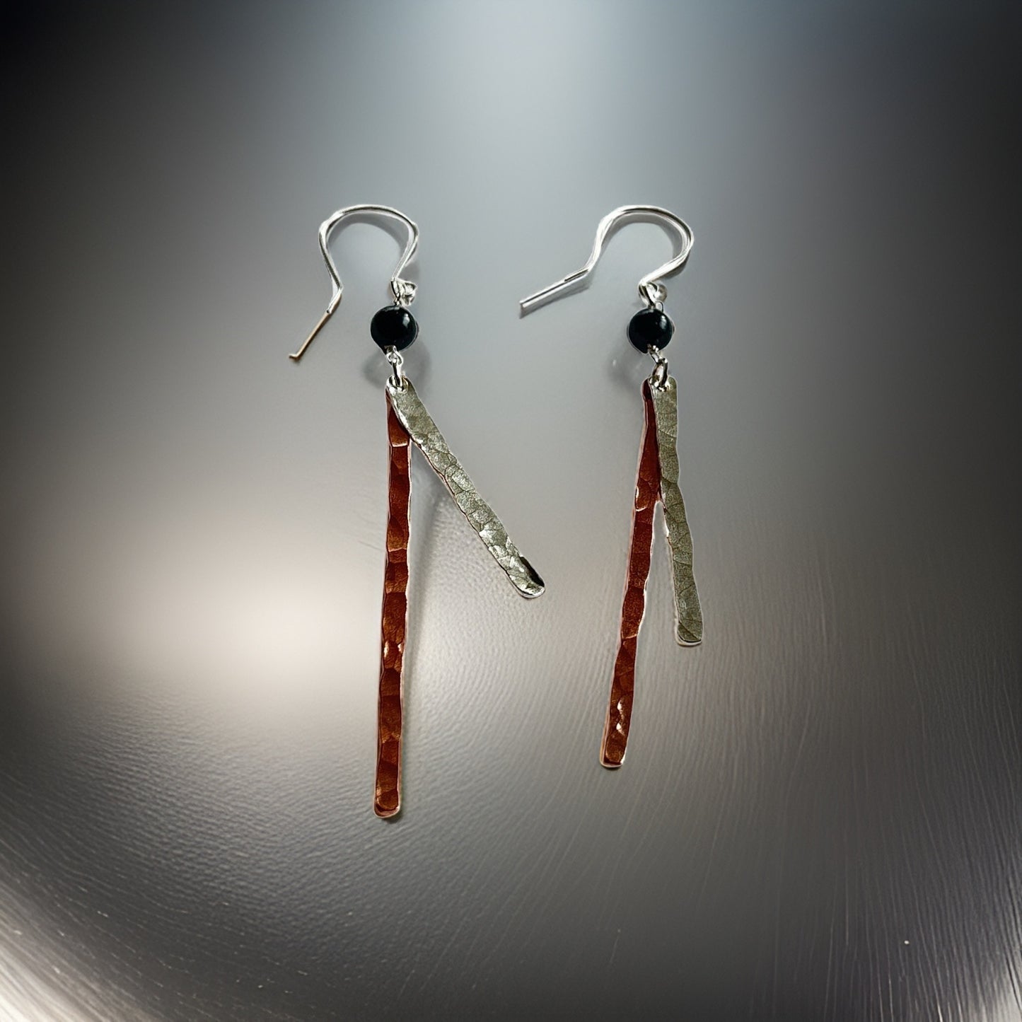 Copper and Silver Hammered Earrings - Silver Lines Jewellery