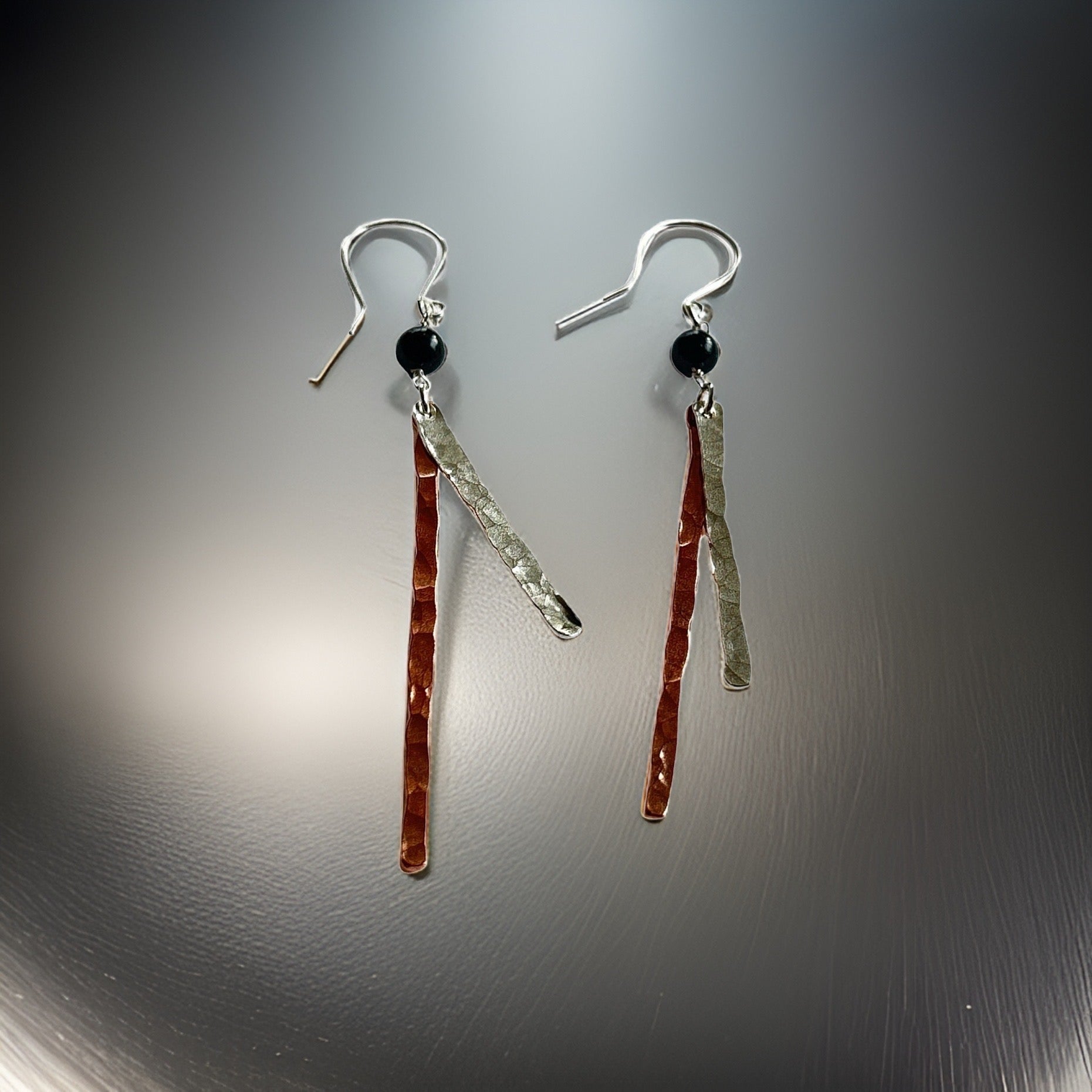 Copper and Silver Hammered Earrings - Silver Lines Jewellery