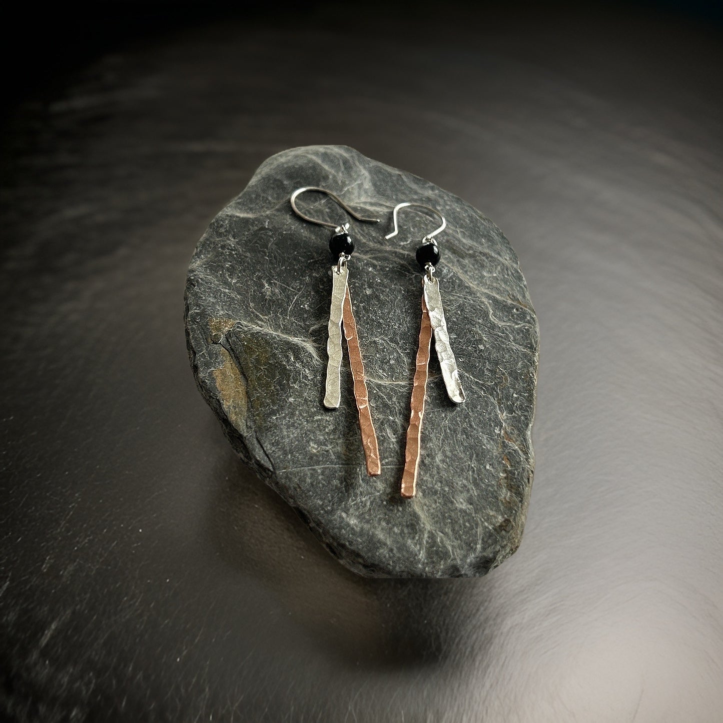 Copper and Silver Hammered Earrings - Silver Lines Jewellery