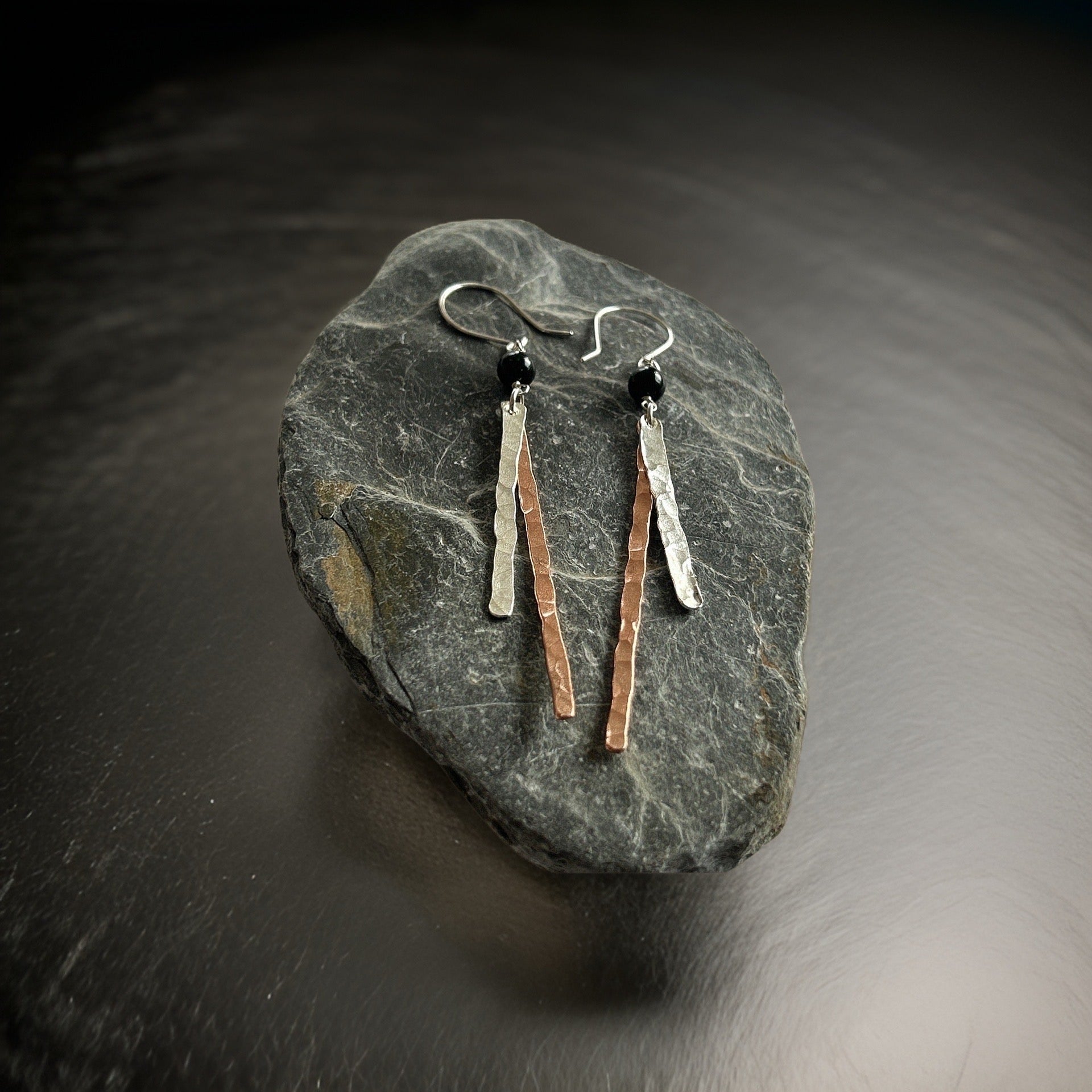 Copper and Silver Hammered Earrings - Silver Lines Jewellery