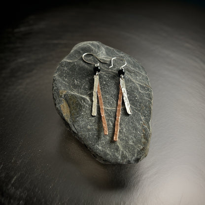 Copper and Silver Hammered Earrings - Silver Lines Jewellery