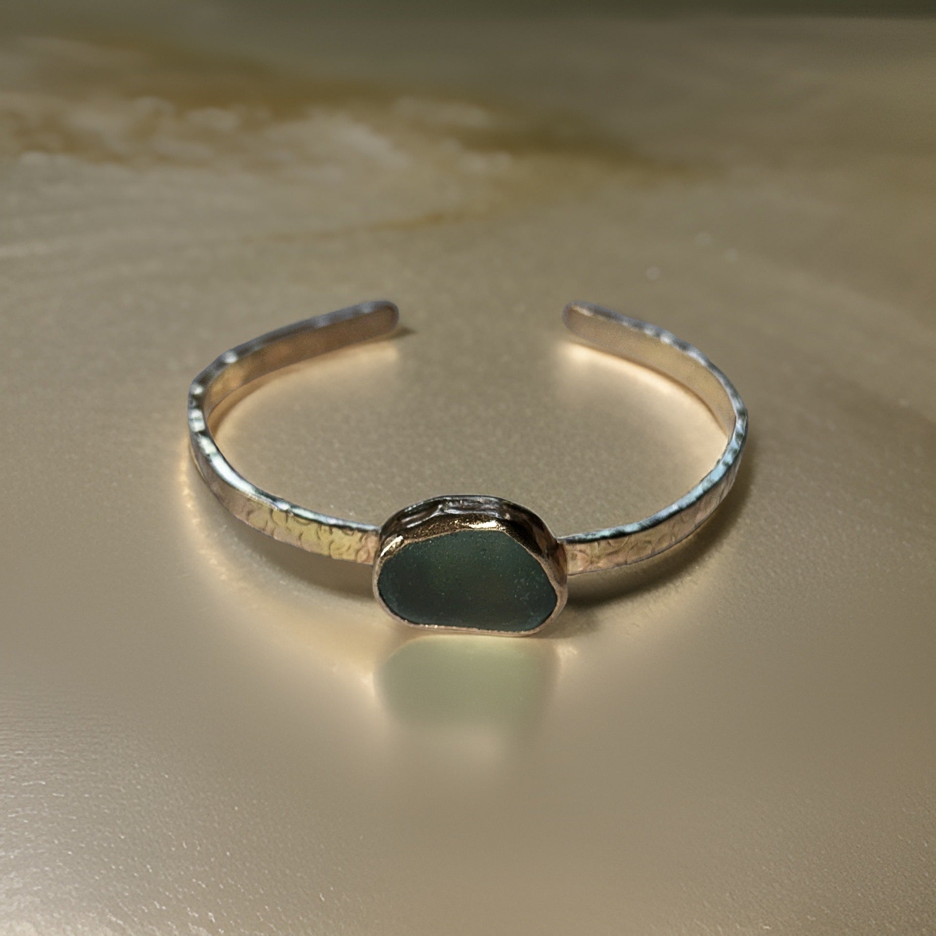 Gold Sea Glass Cuff - Silver Lines Jewellery