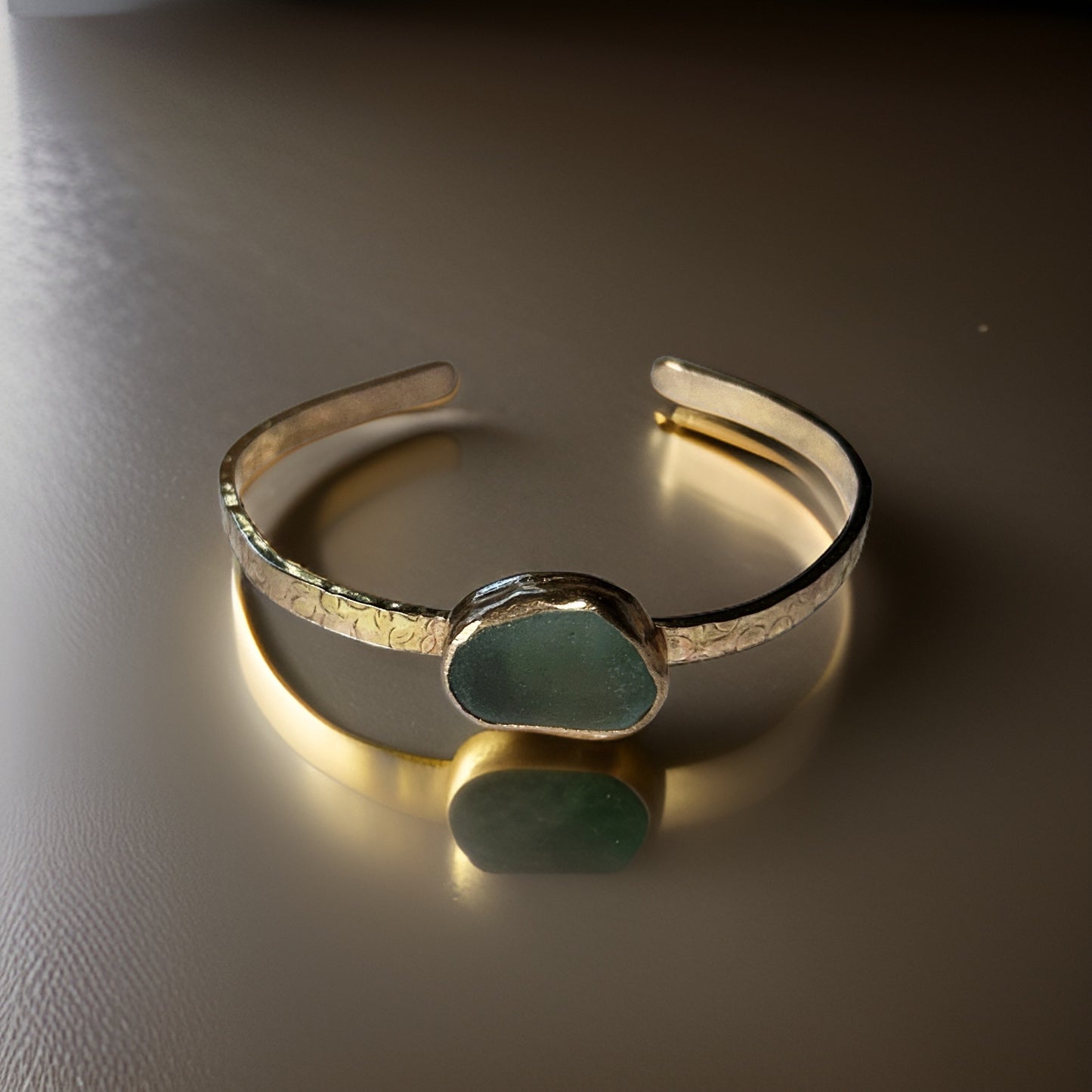 Gold Sea Glass Cuff - Silver Lines Jewellery